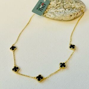 Elegant Gold and Black Clover Necklace 14K gold plated sterling silver